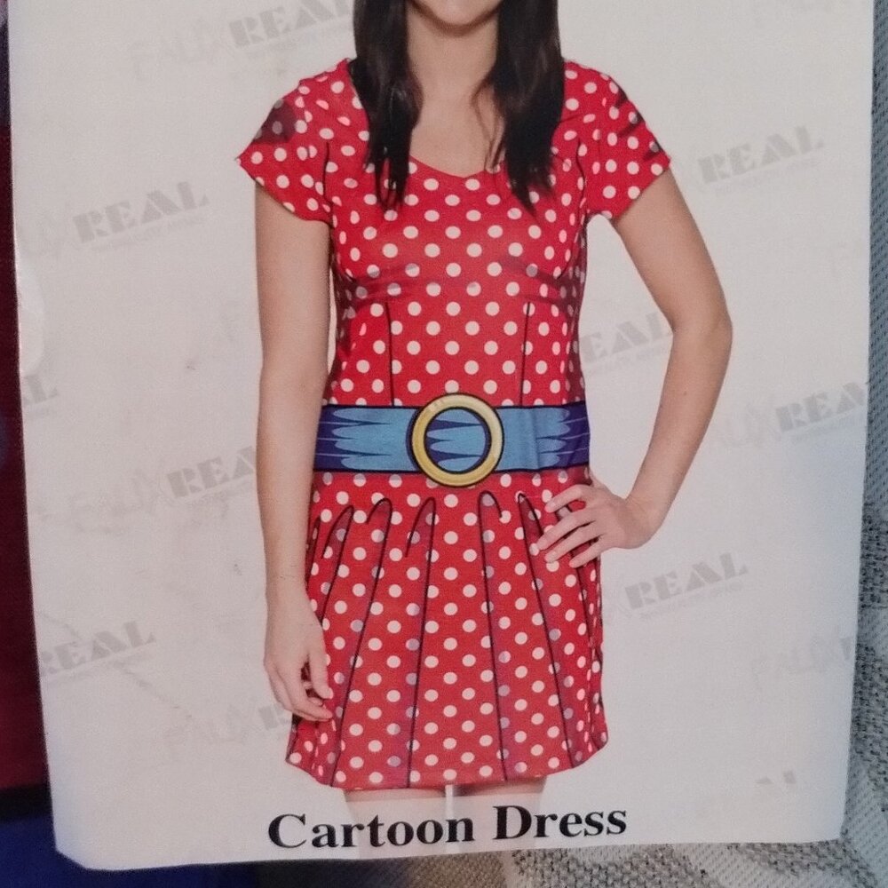 Faux Real (M) Printed Cartoon Dress and Headband with Ears